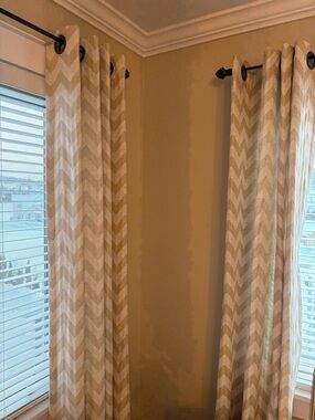 Chevron Pattern Window Curtains - Beige and Cream